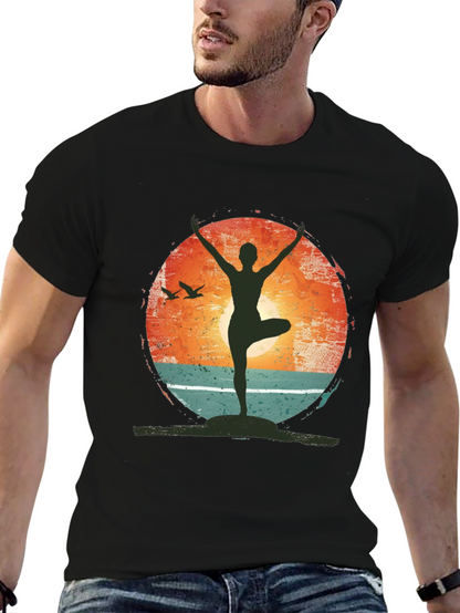 Yoga Pose Graphic T-Shirt - Nature Sunset Design