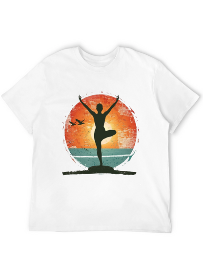 Yoga Pose Graphic T-Shirt - Nature Sunset Design