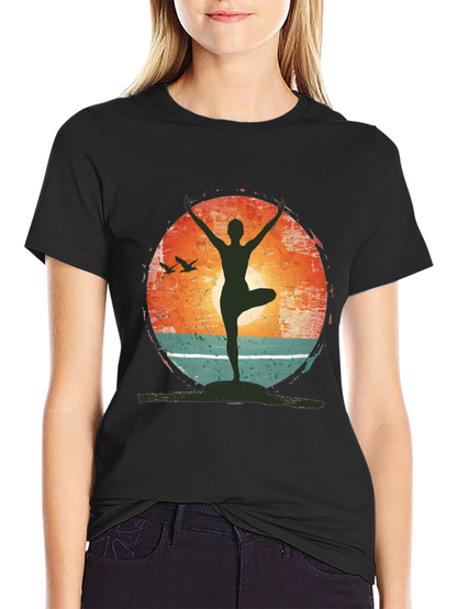 Yoga Pose Graphic T-Shirt - Nature Sunset Design