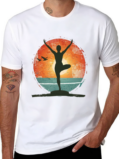 Yoga Pose Graphic T-Shirt - Nature Sunset Design