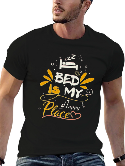 Bed Is My Happy Place Graphic Tee - Black
