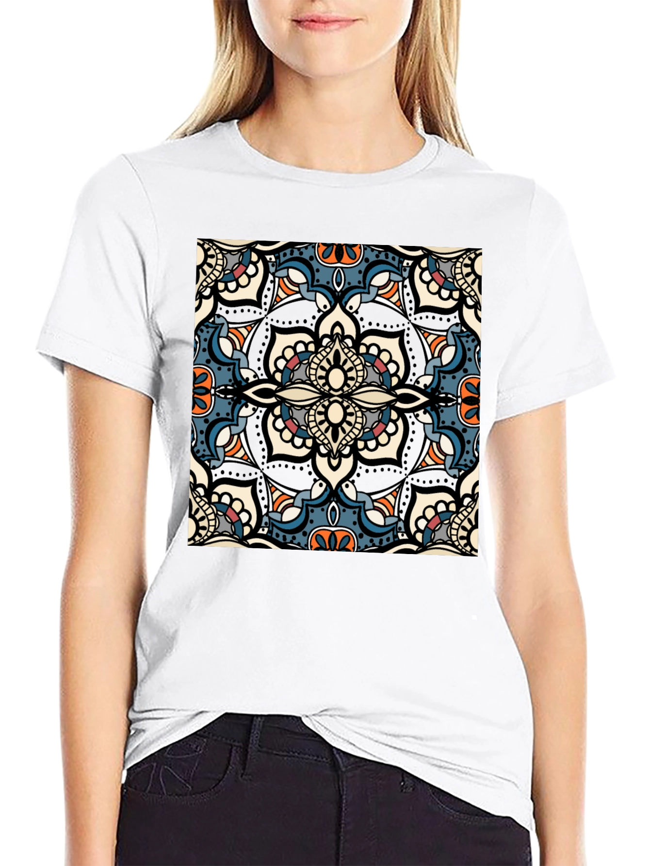Mens Black T-Shirt with Mandala Design