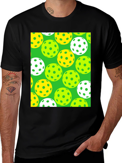 Pickleball Balls Patterned Black T-Shirt