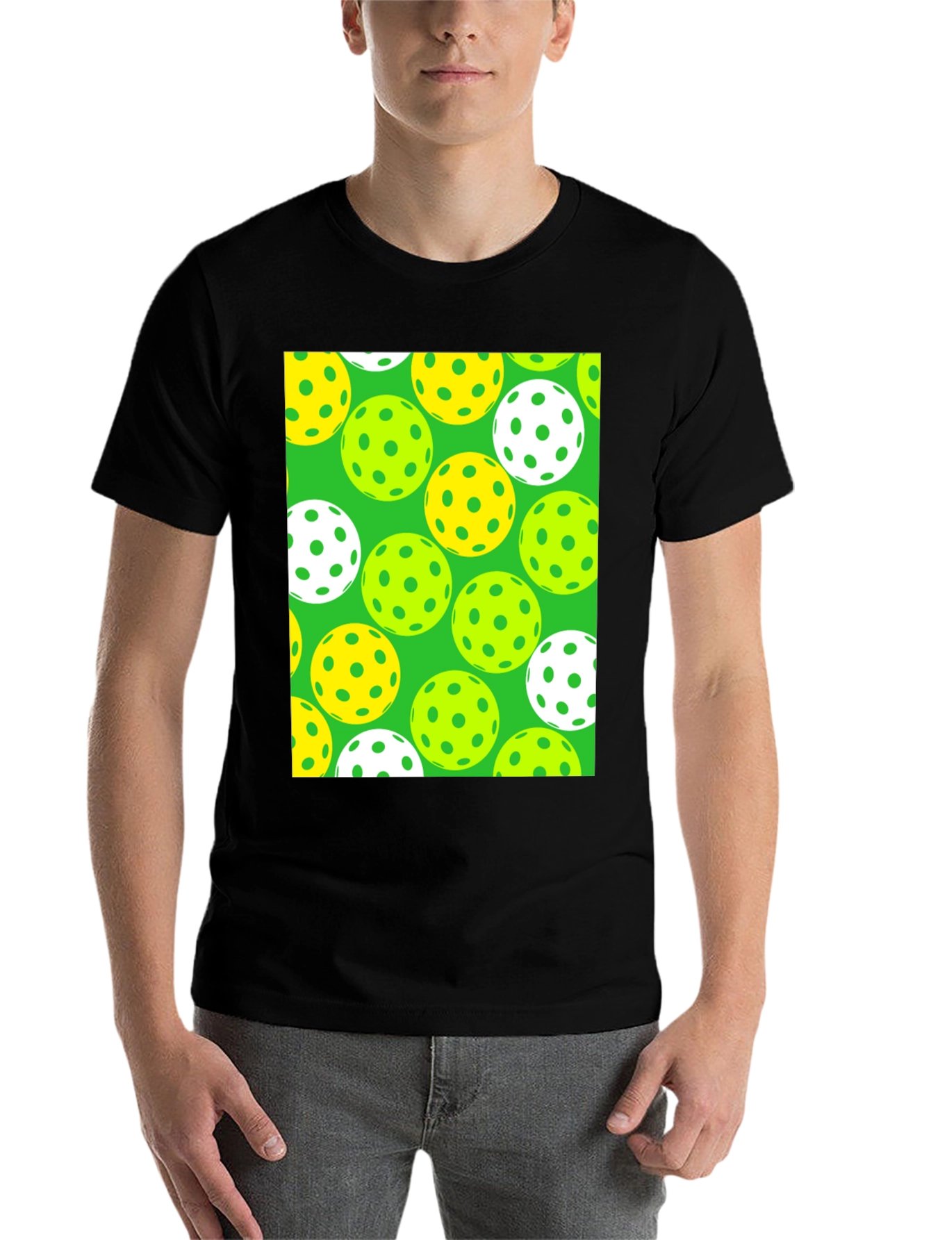 Pickleball Balls Patterned Black T-Shirt
