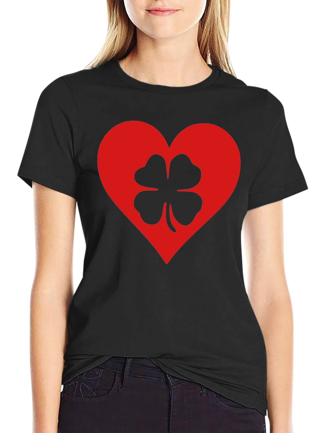 Lucky Heart Clover T-Shirt - Black