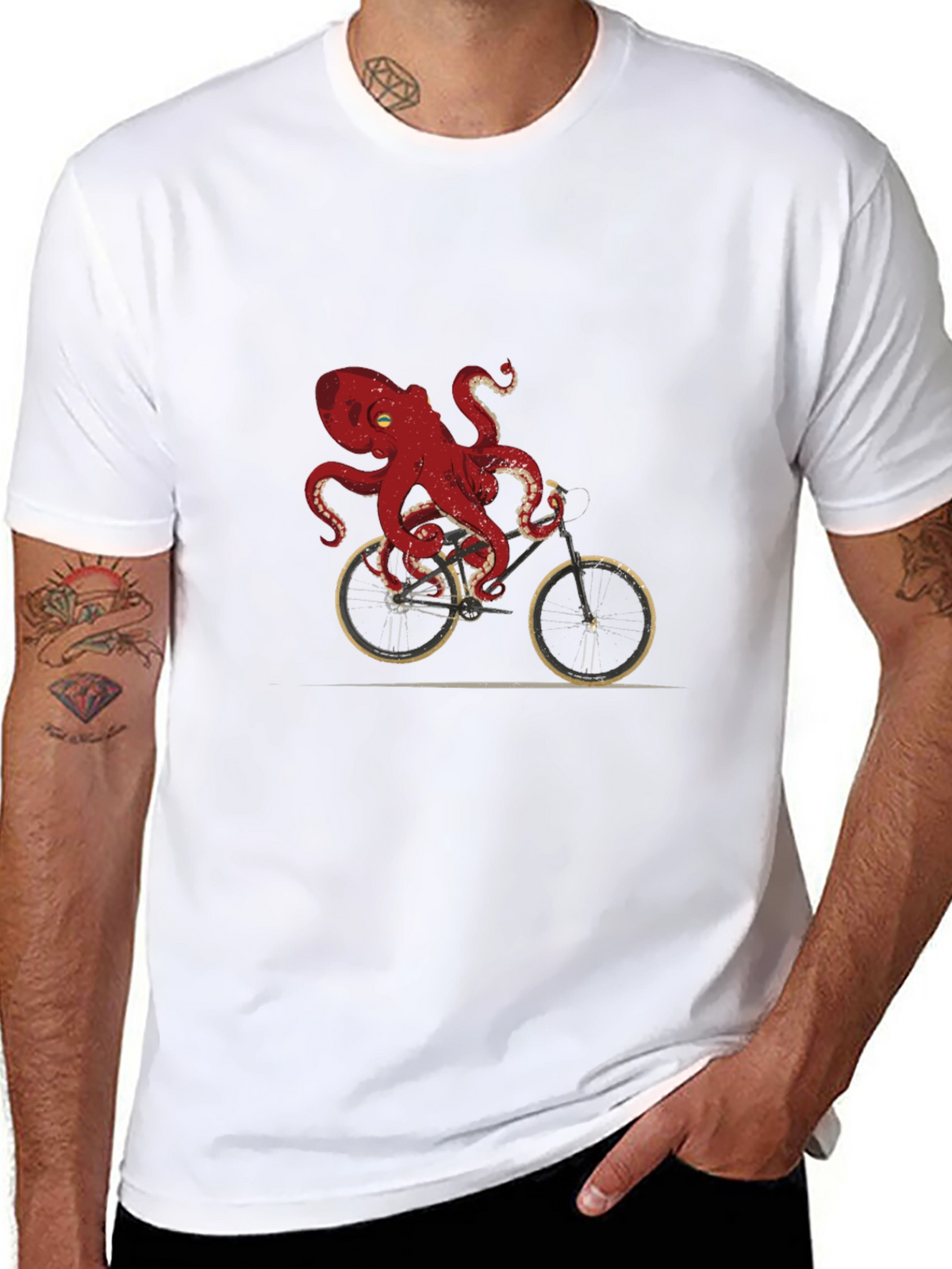 Octopus Riding Bike Graphic Tee - Unique Design