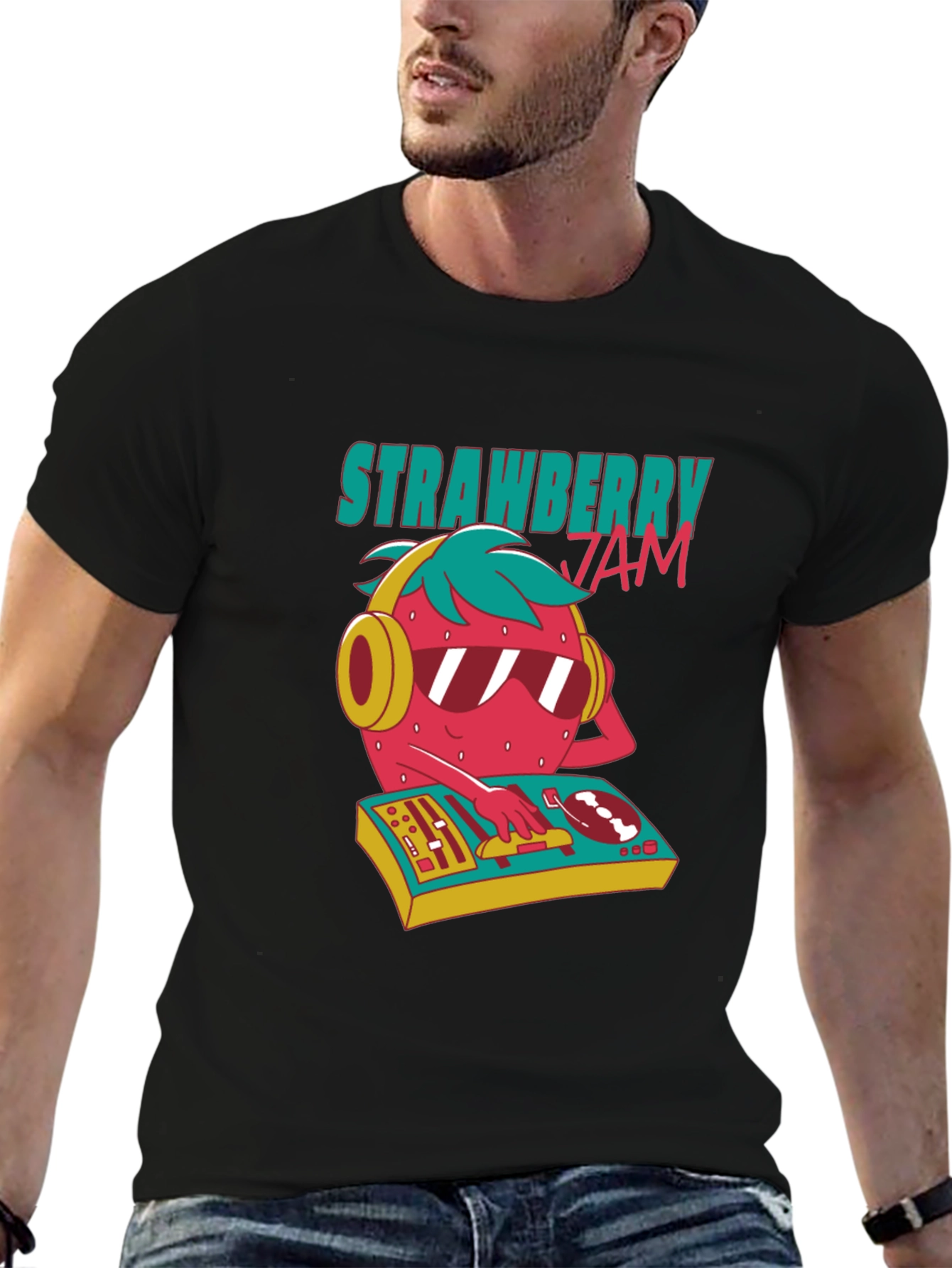 Strawberry Jam DJ Graphic Tee - Cool Party Shirt
