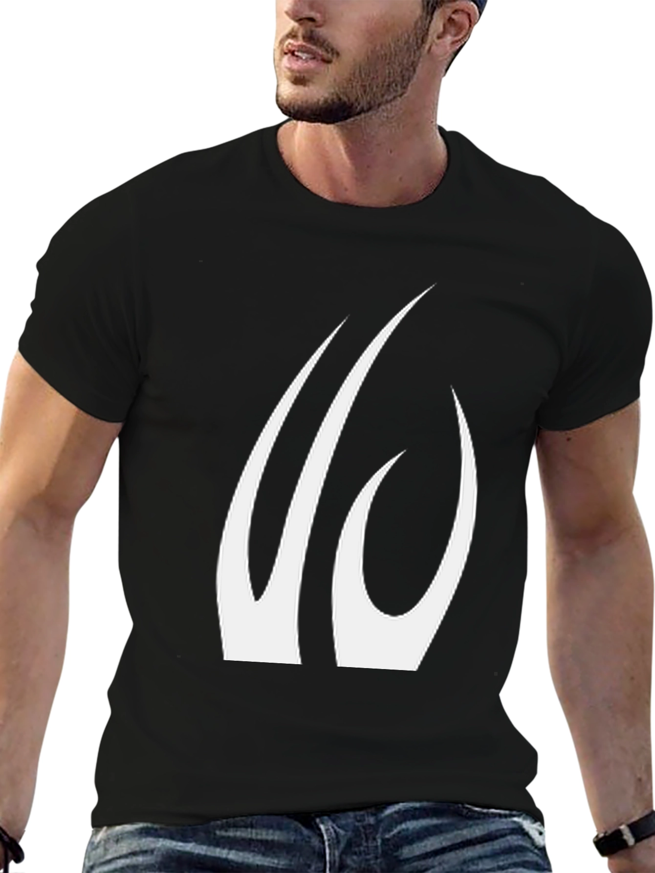 Black T-Shirt with Abstract White Claw Design
