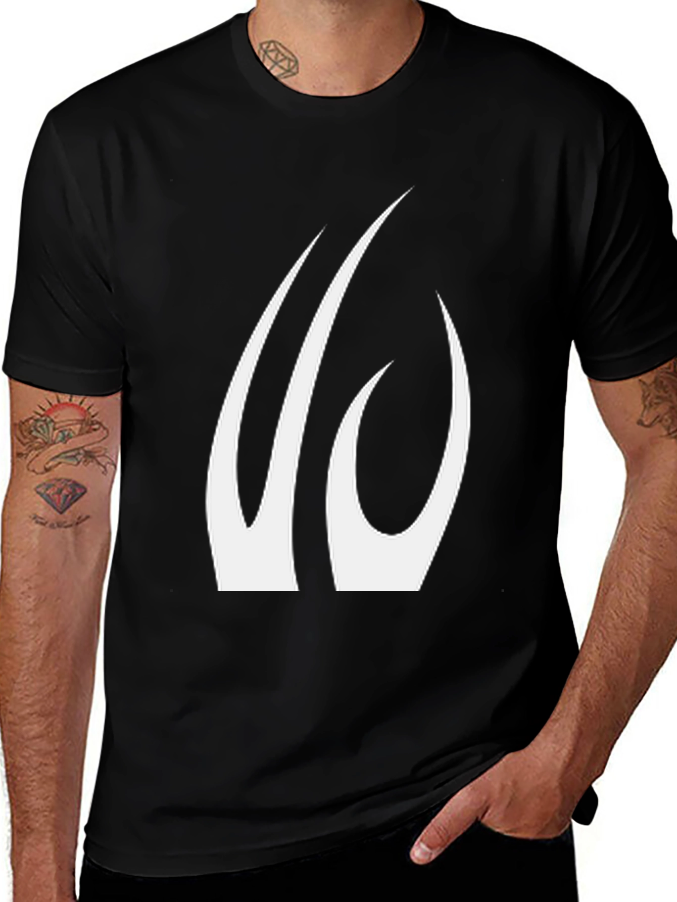 Black T-Shirt with Abstract White Claw Design