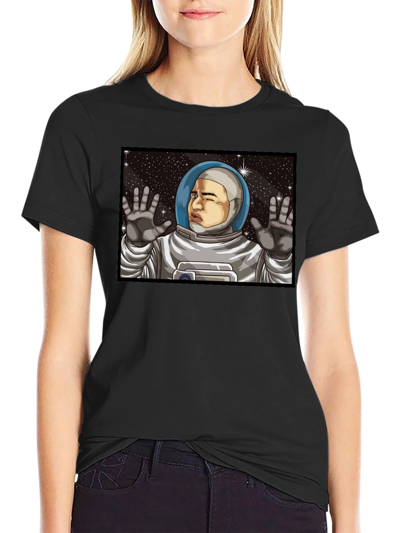 Astronaut Cartoon Graphic Black T-Shirt
