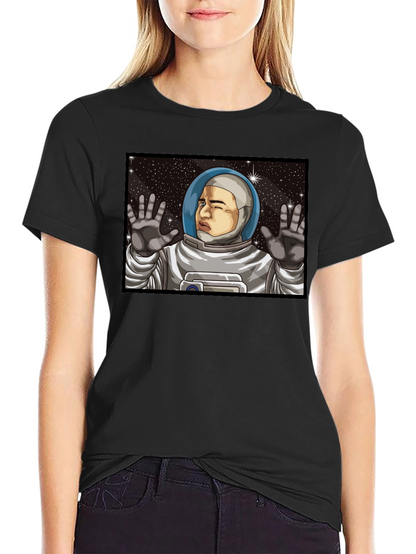 Astronaut Cartoon Graphic Black T-Shirt