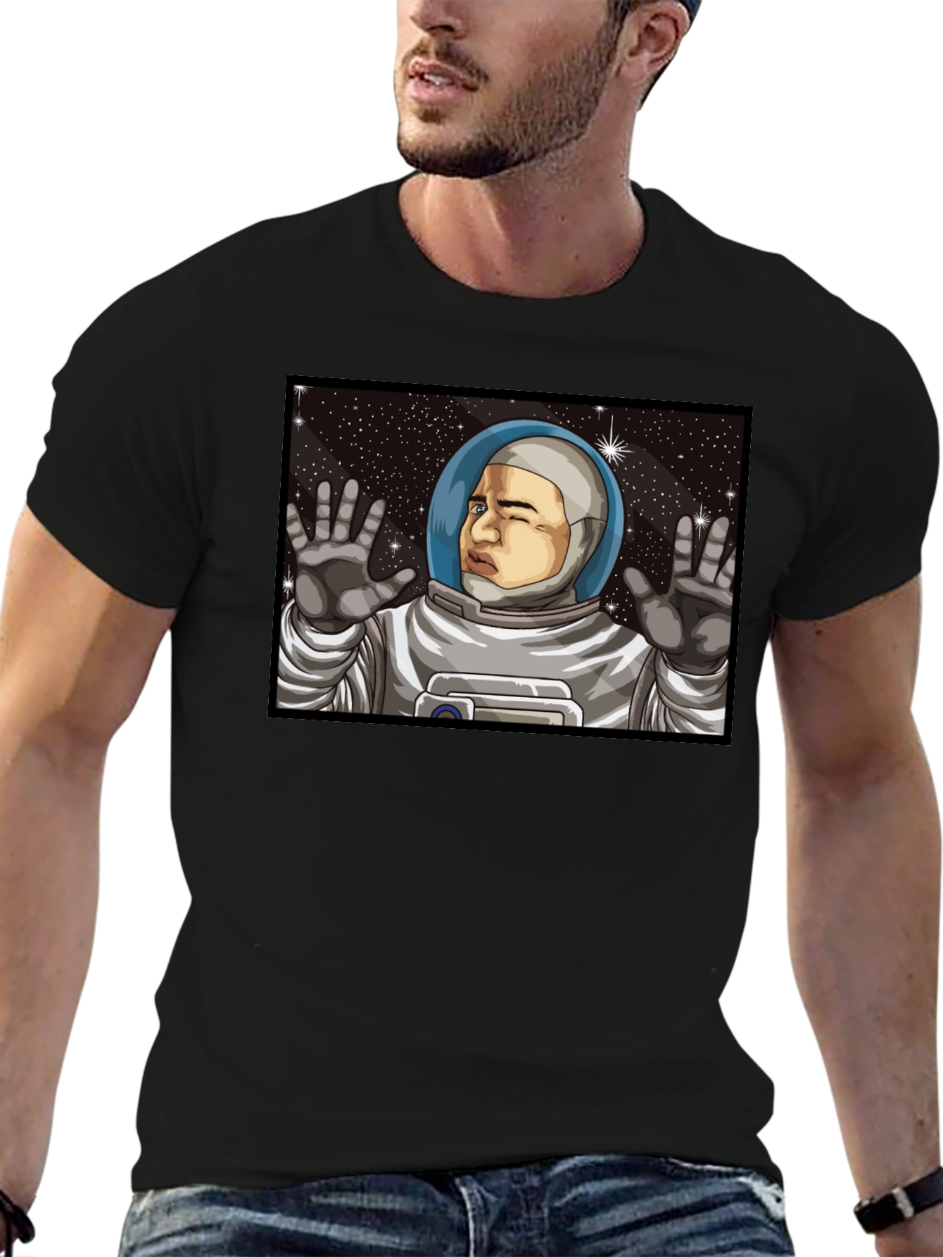 Astronaut Cartoon Graphic Black T-Shirt