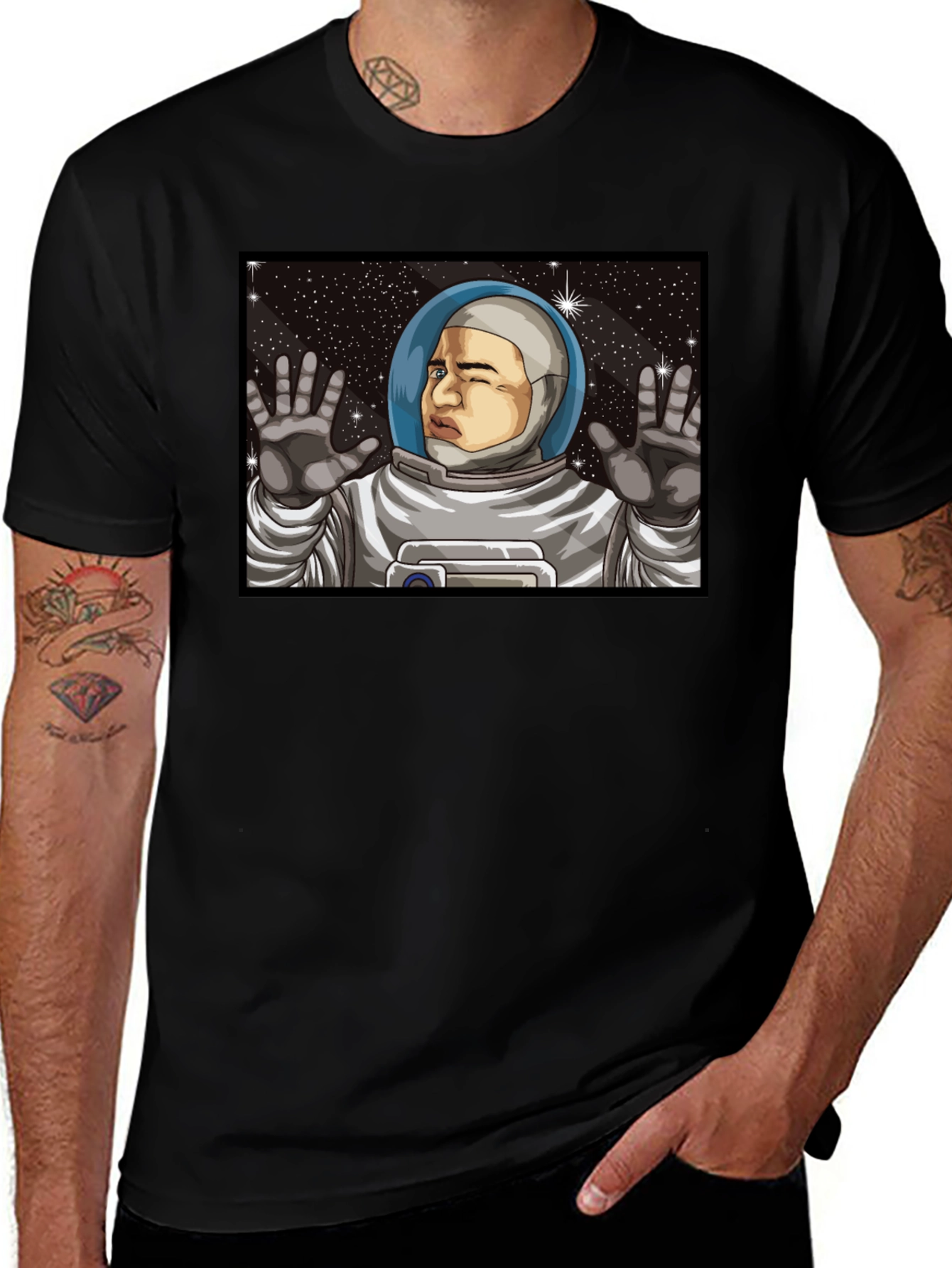 Astronaut Cartoon Graphic Black T-Shirt