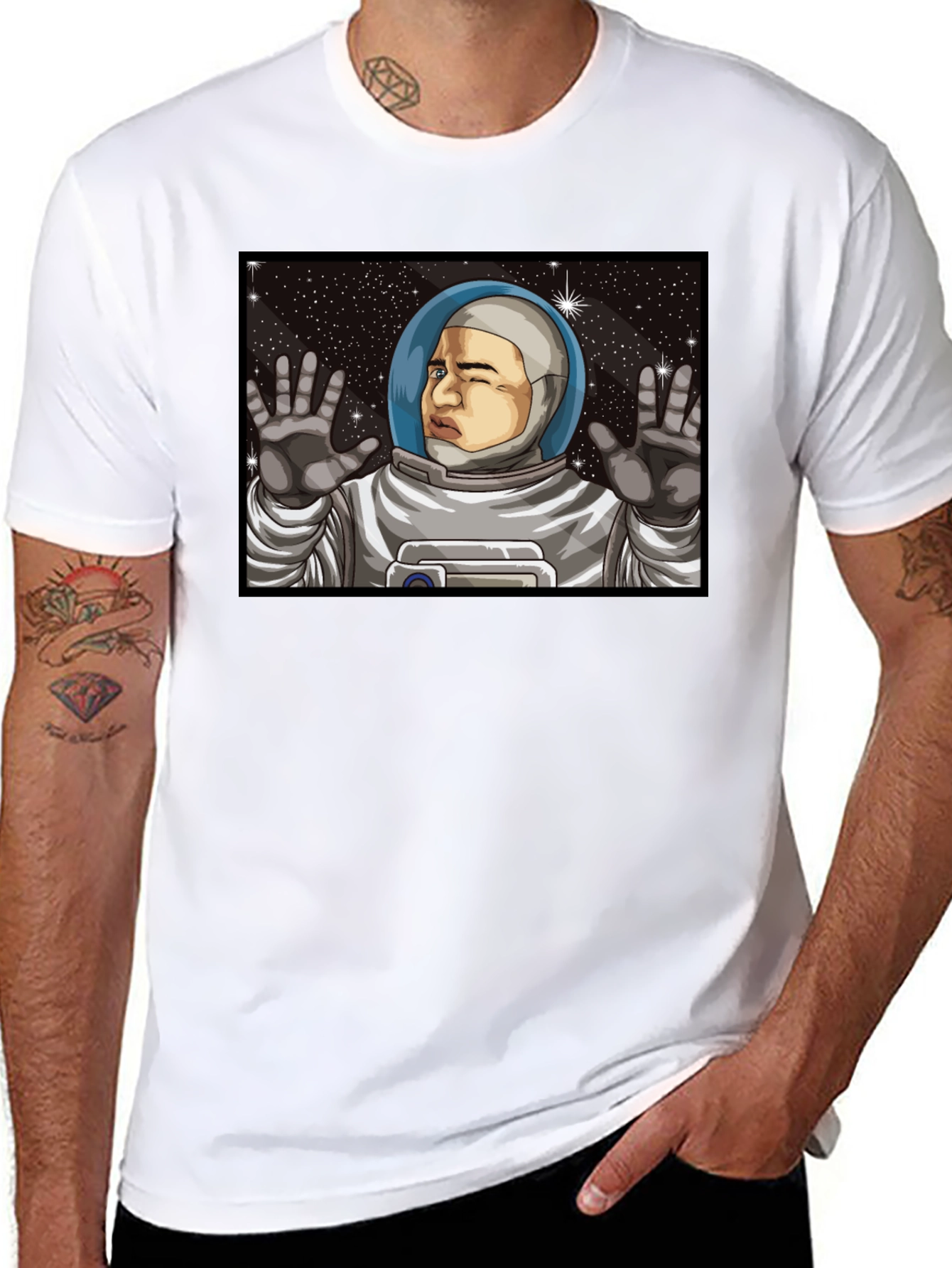 Astronaut Cartoon Graphic Black T-Shirt