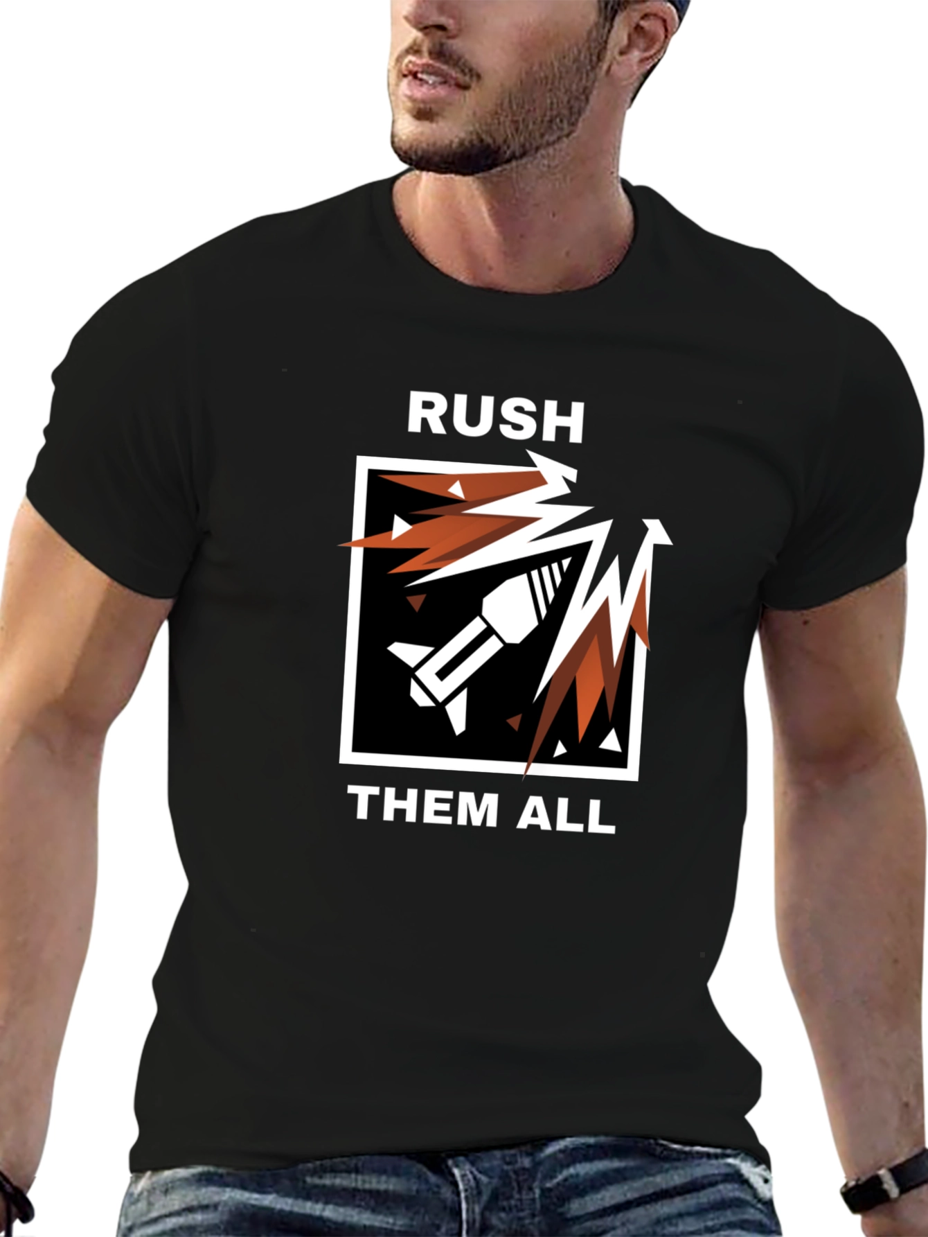 RUSH THEM ALL Black Graphic Tee - Gaming Apparel
