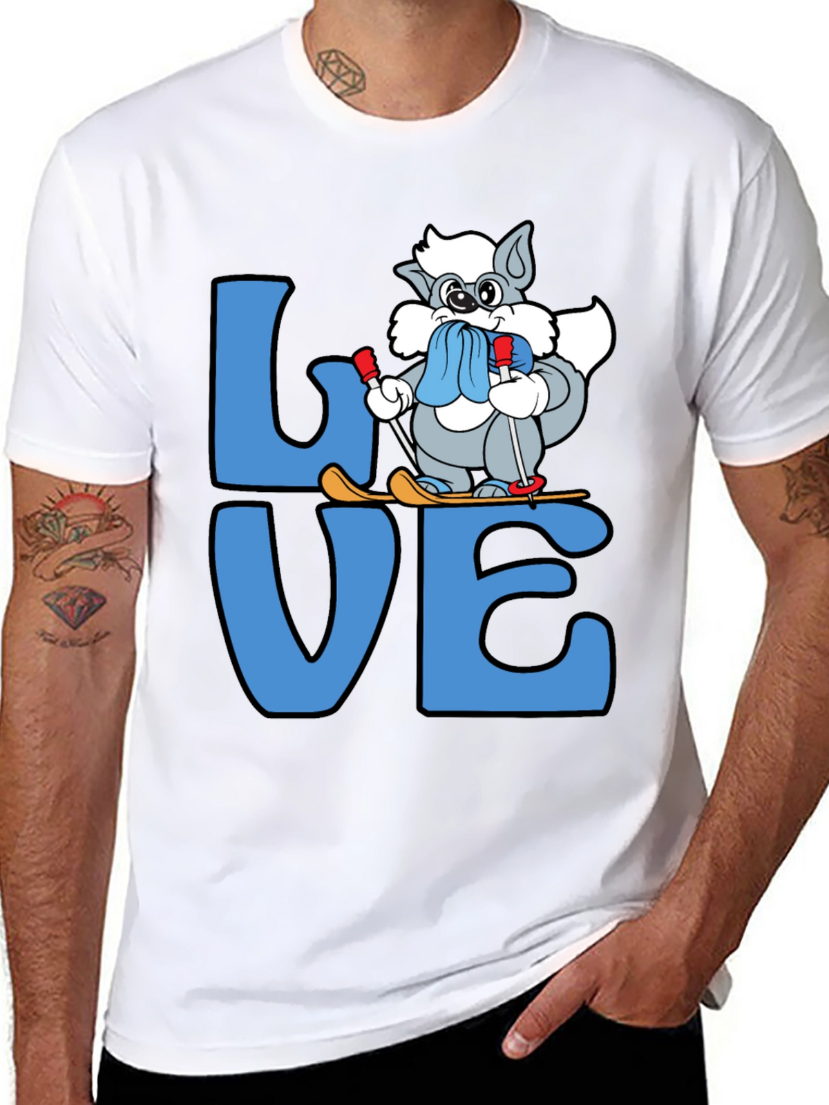 Love to Ski T-Shirt Cute Cartoon Skiing Cat