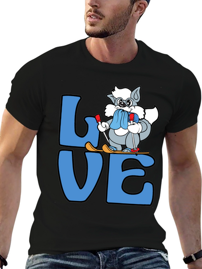 Love to Ski T-Shirt Cute Cartoon Skiing Cat