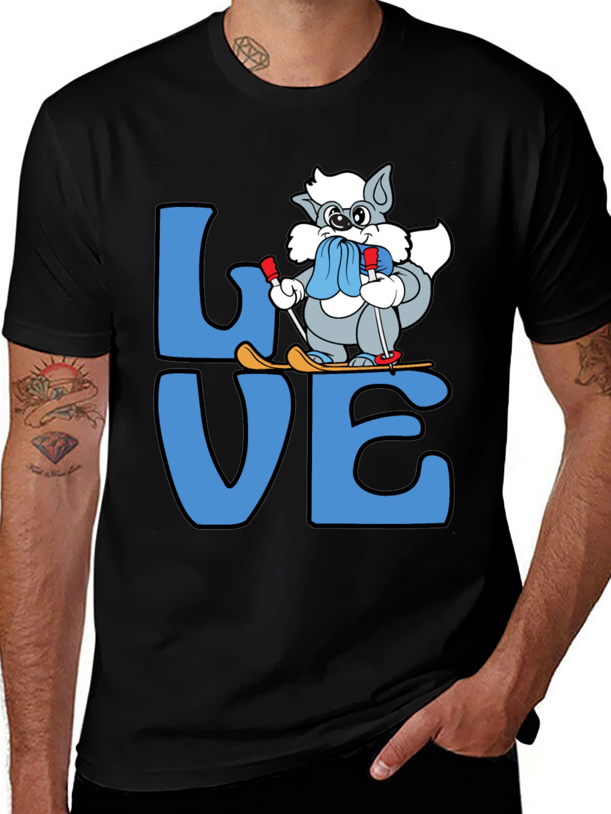 Love to Ski T-Shirt Cute Cartoon Skiing Cat