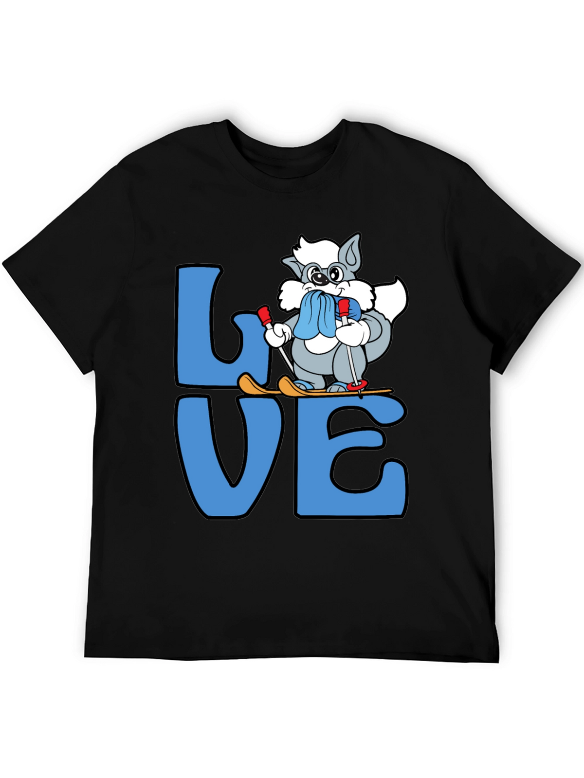 Love to Ski T-Shirt Cute Cartoon Skiing Cat
