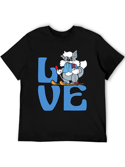 Love to Ski T-Shirt Cute Cartoon Skiing Cat