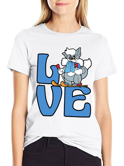 Love to Ski T-Shirt Cute Cartoon Skiing Cat