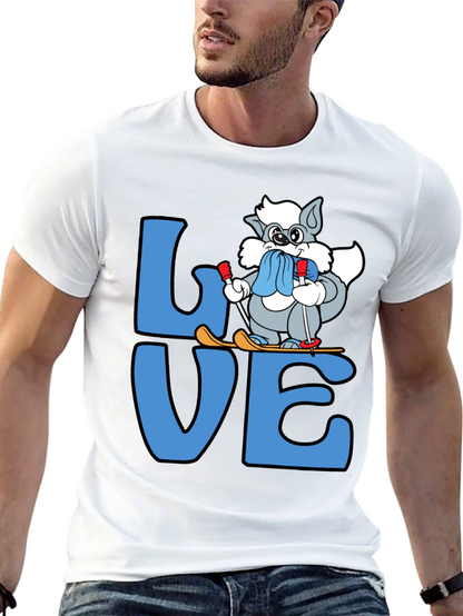 Love to Ski T-Shirt Cute Cartoon Skiing Cat