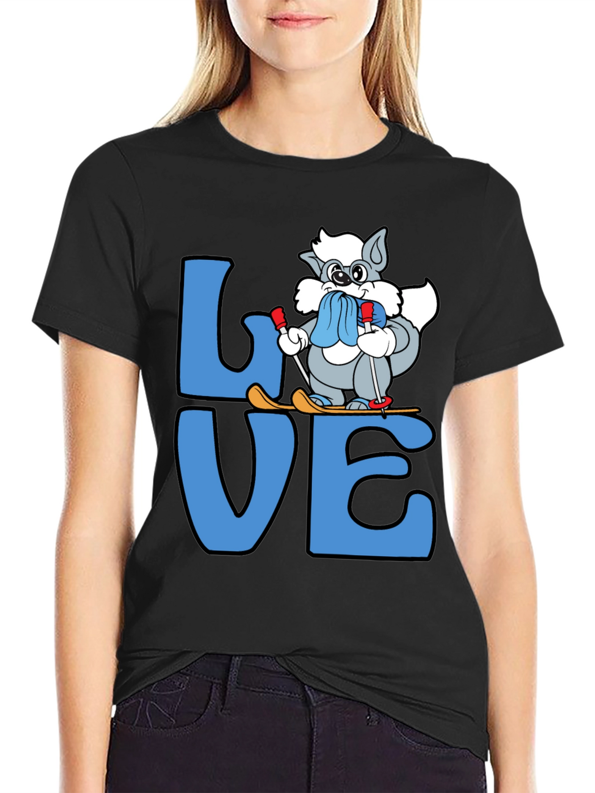 Love to Ski T-Shirt Cute Cartoon Skiing Cat