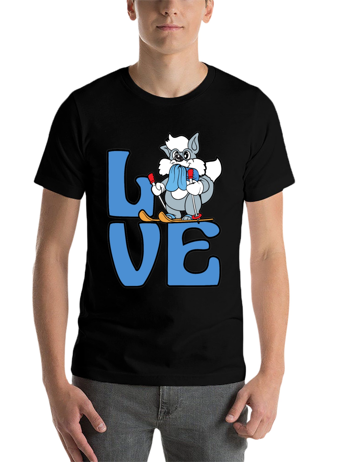 Love to Ski T-Shirt Cute Cartoon Skiing Cat