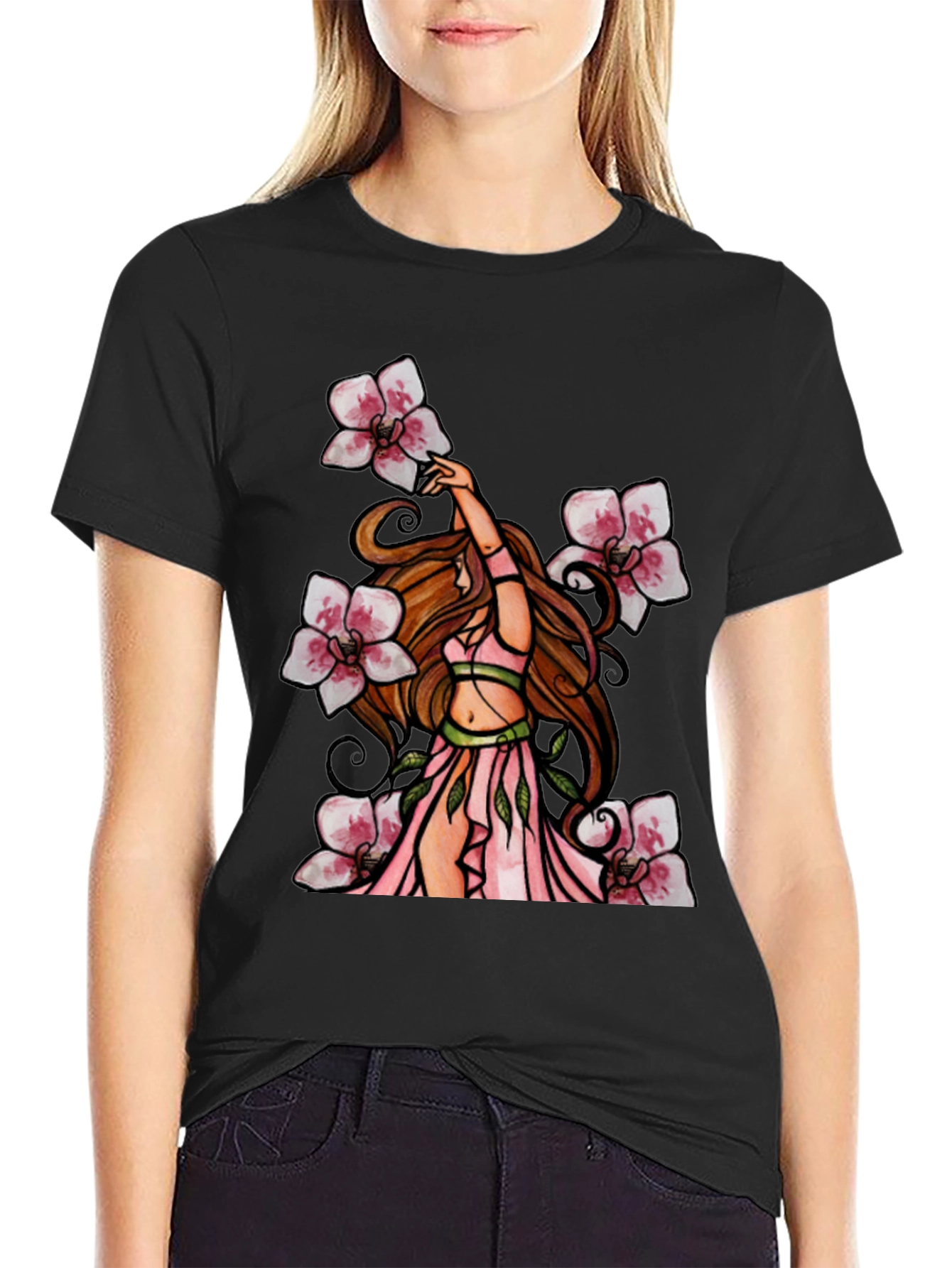 Floral Fairy T-Shirt - Black Graphic Tee