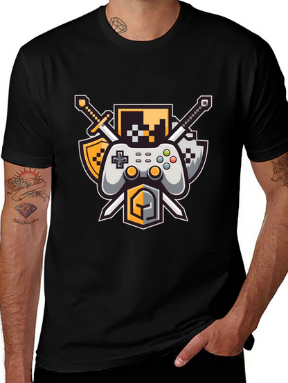 Gamers Crest Black T-Shirt - Sword & Controller