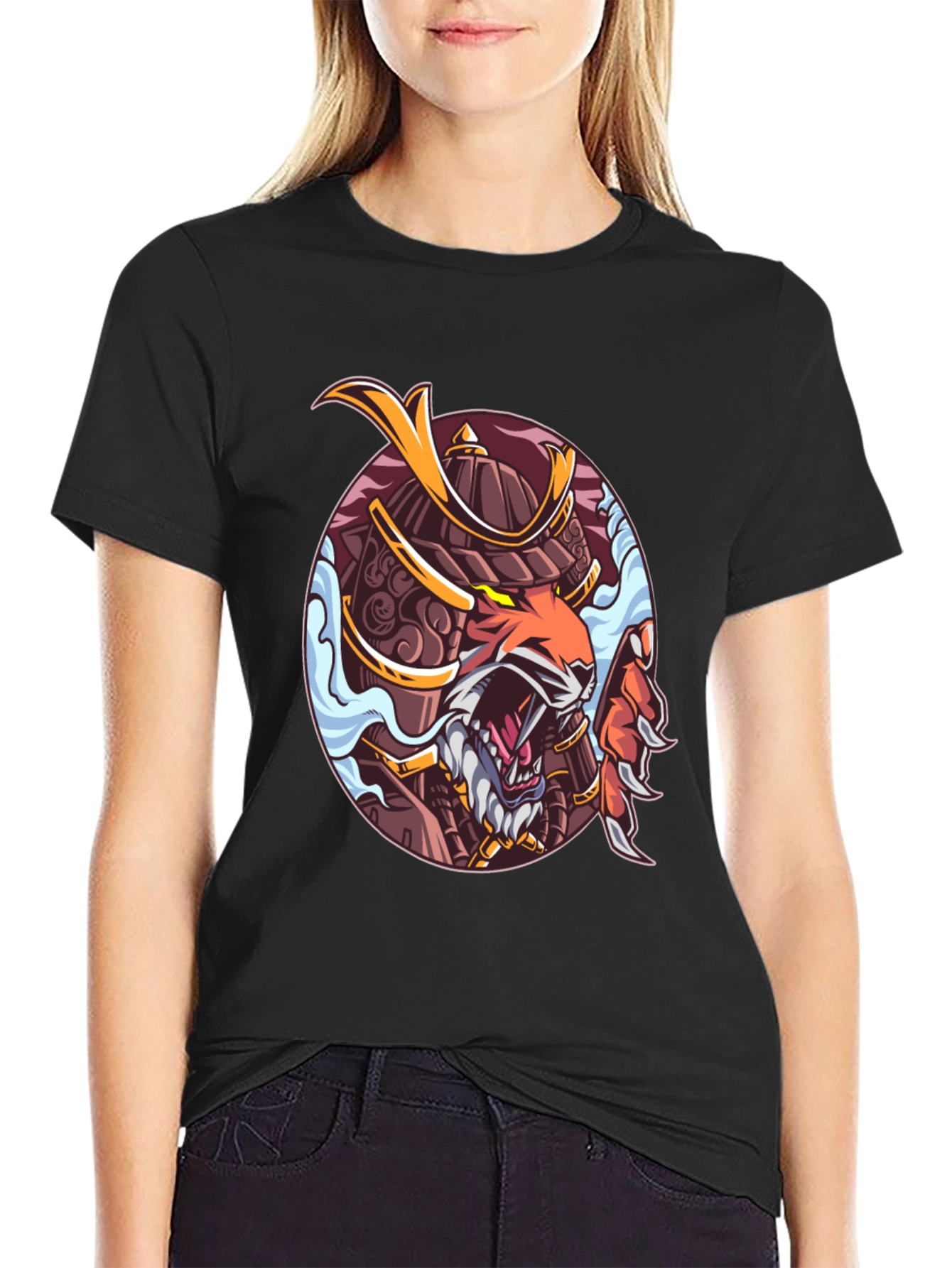 Samurai Tiger Graphic Print T-Shirt