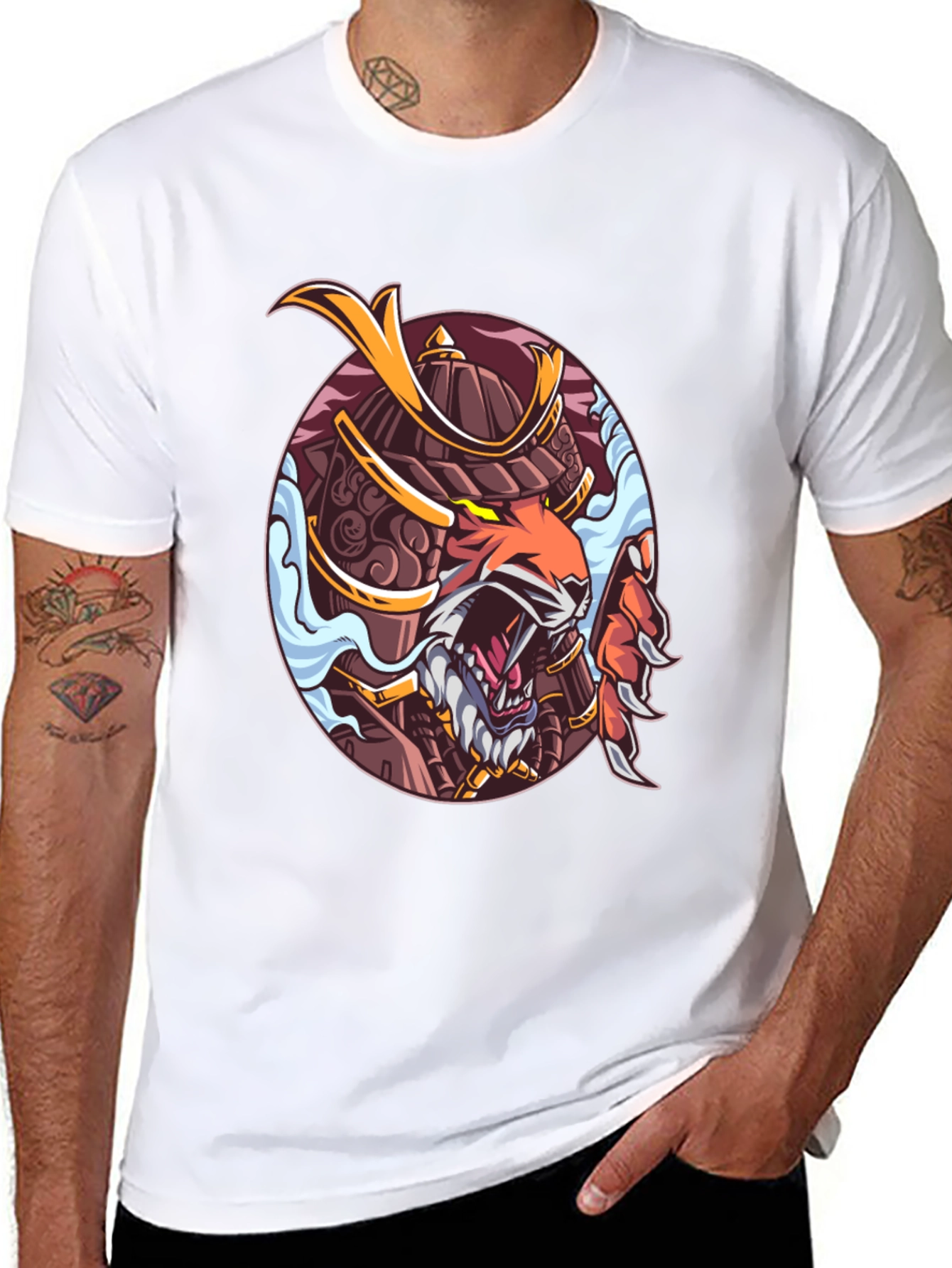 Samurai Tiger Graphic Print T-Shirt