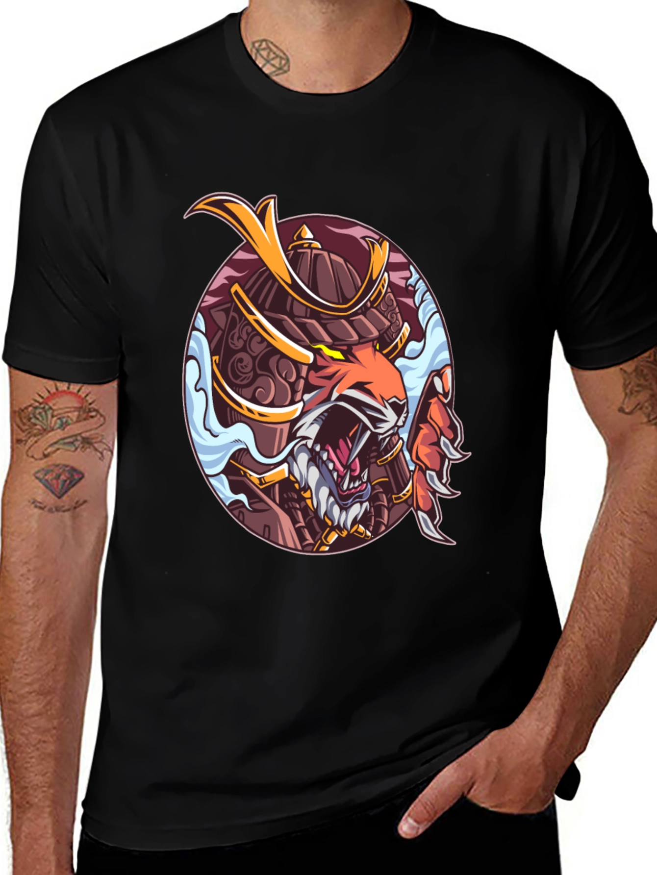 Samurai Tiger Graphic Print T-Shirt