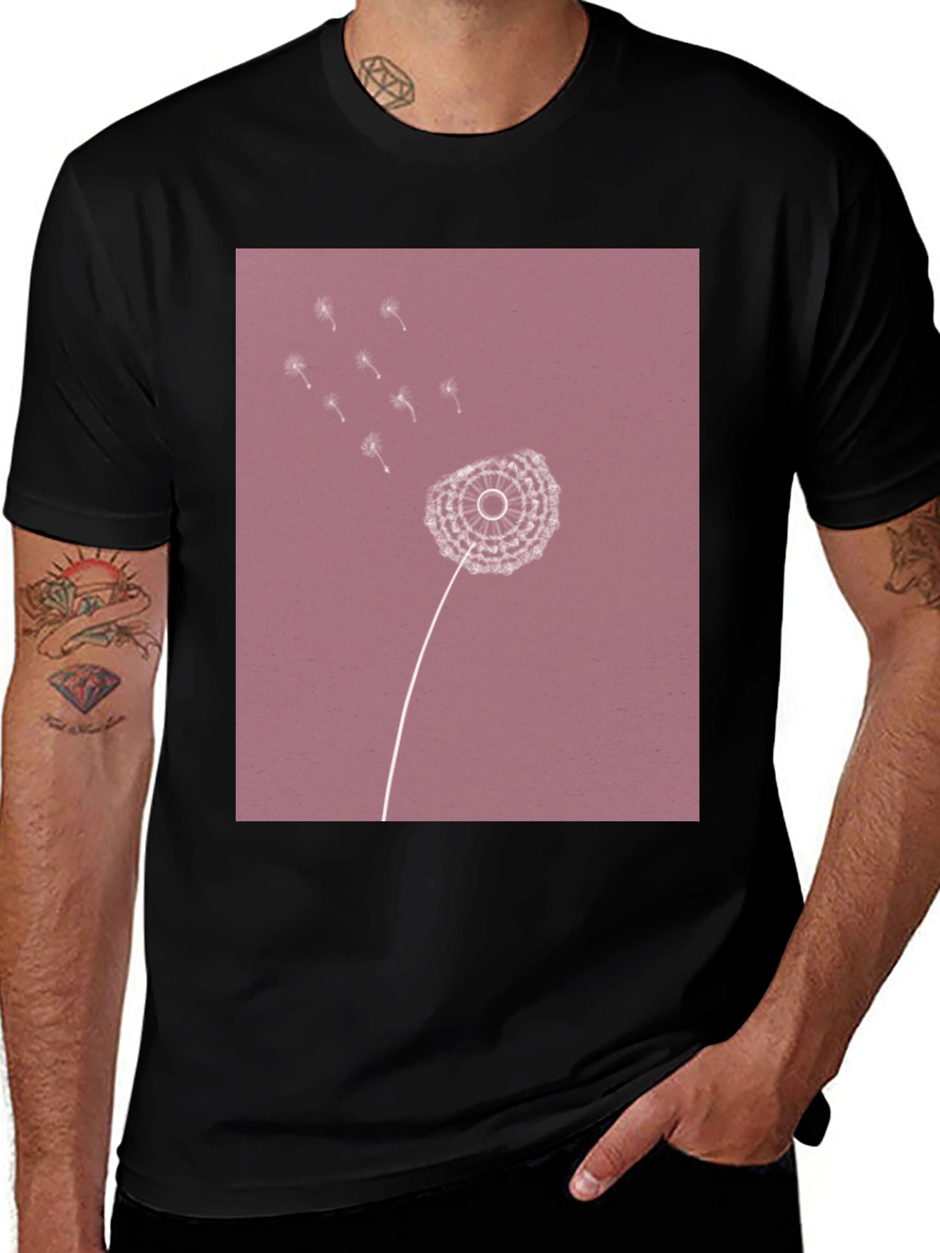 Dandelion Print Black T-Shirt