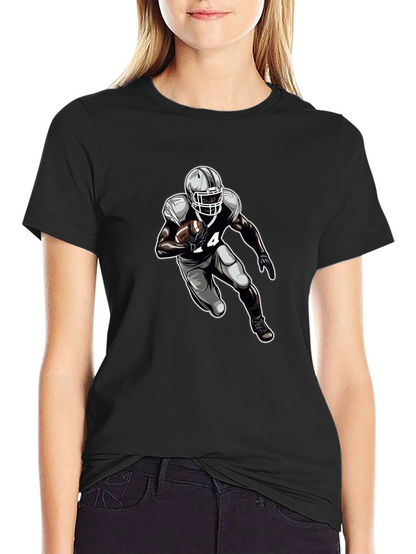Football Player Graphic Tee - Black Cotton T-Shirt