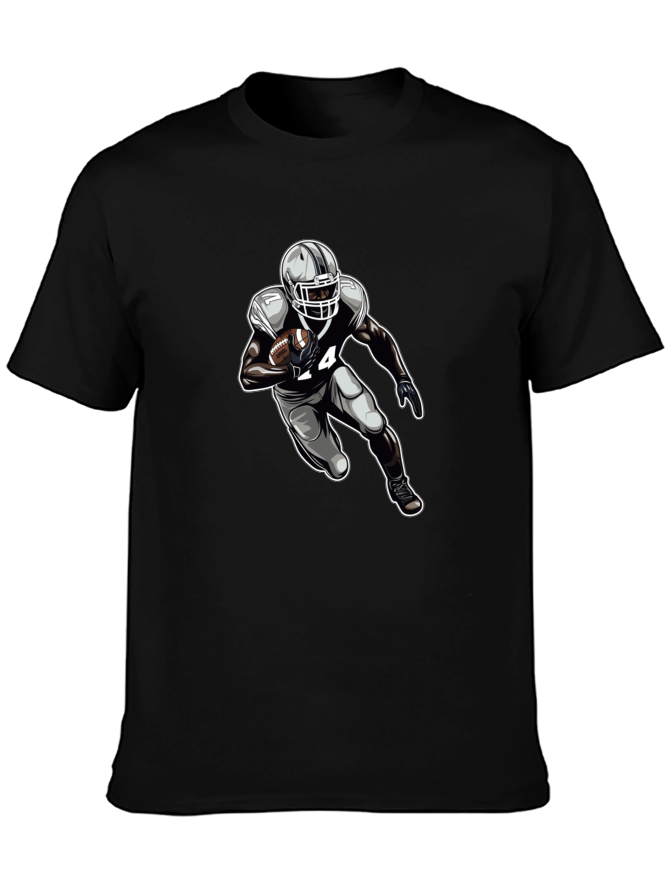 Football Player Graphic Tee - Black Cotton T-Shirt