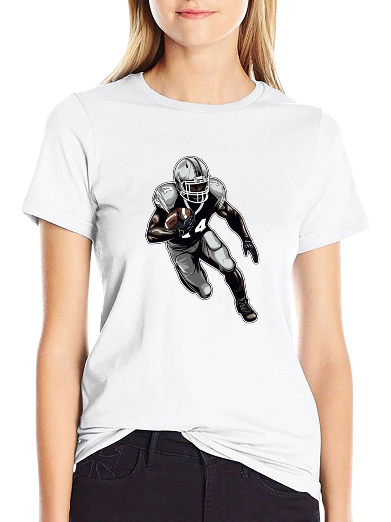 Football Player Graphic Tee - Black Cotton T-Shirt