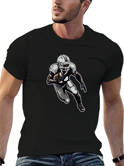 Football Player Graphic Tee - Black Cotton T-Shirt