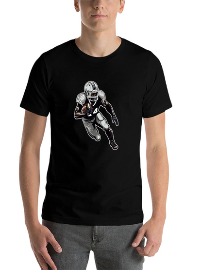 Football Player Graphic Tee - Black Cotton T-Shirt