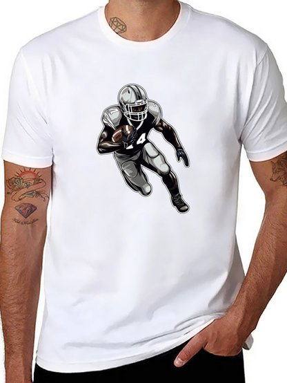 Football Player Graphic Tee - Black Cotton T-Shirt