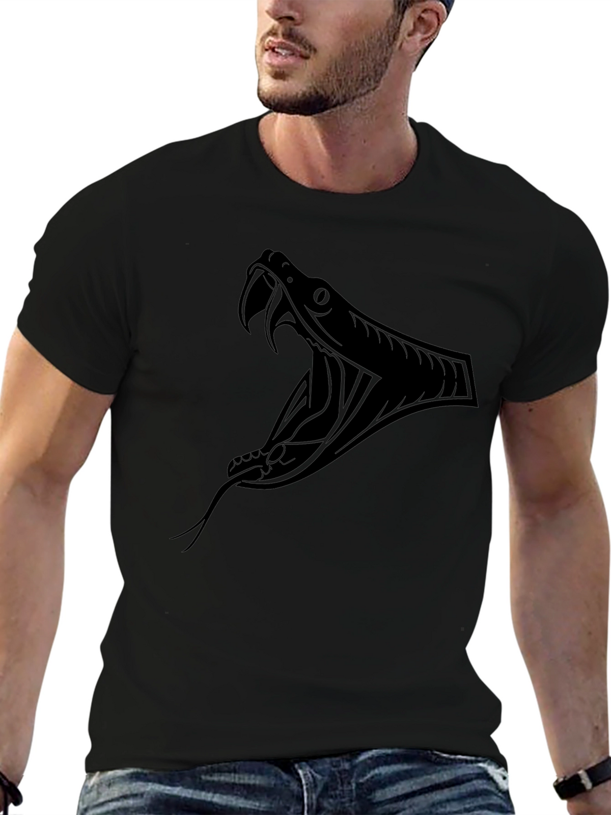 Mens Black T-Shirt - Snake Graphic Tee