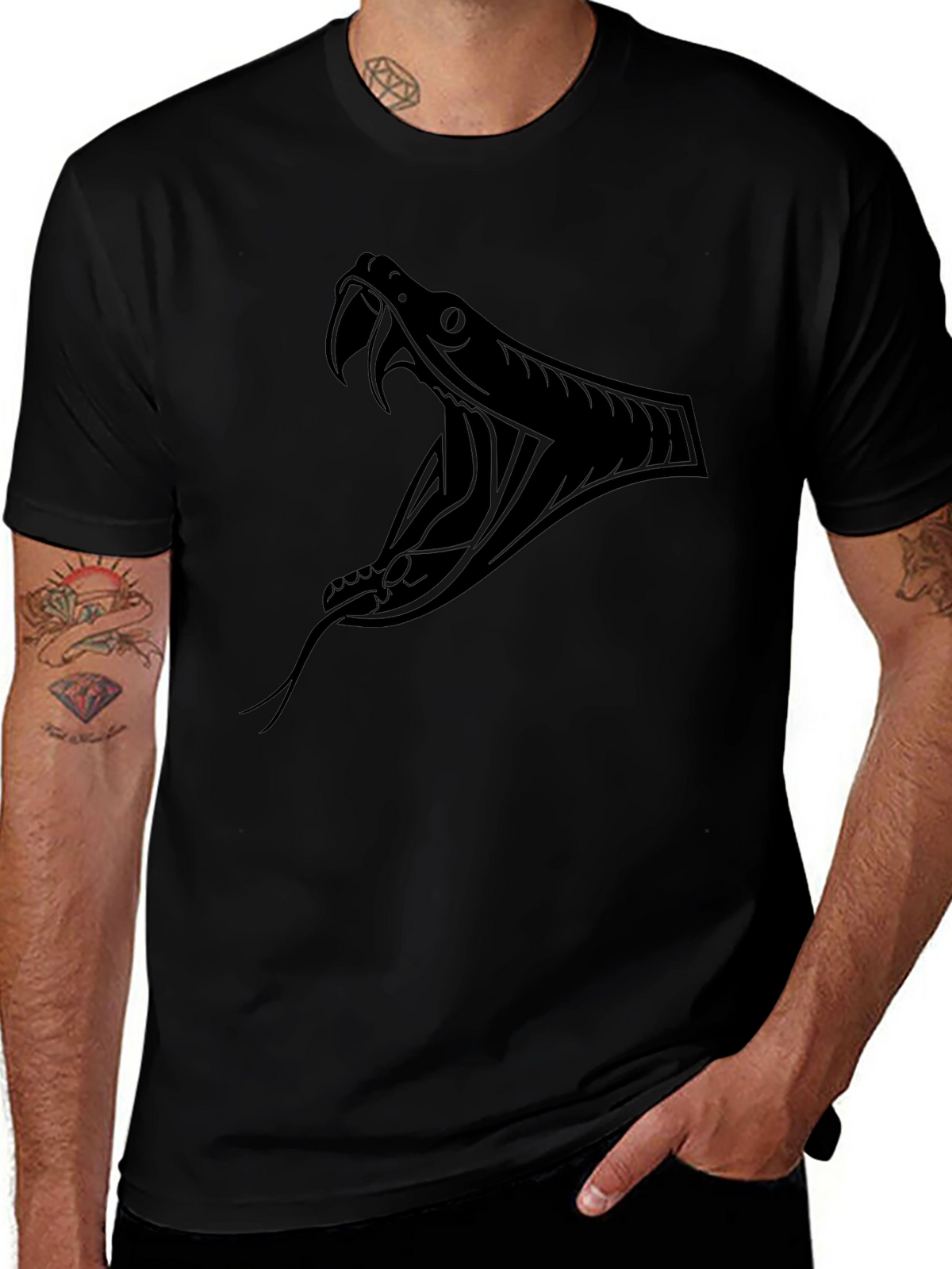 Mens Black T-Shirt - Snake Graphic Tee