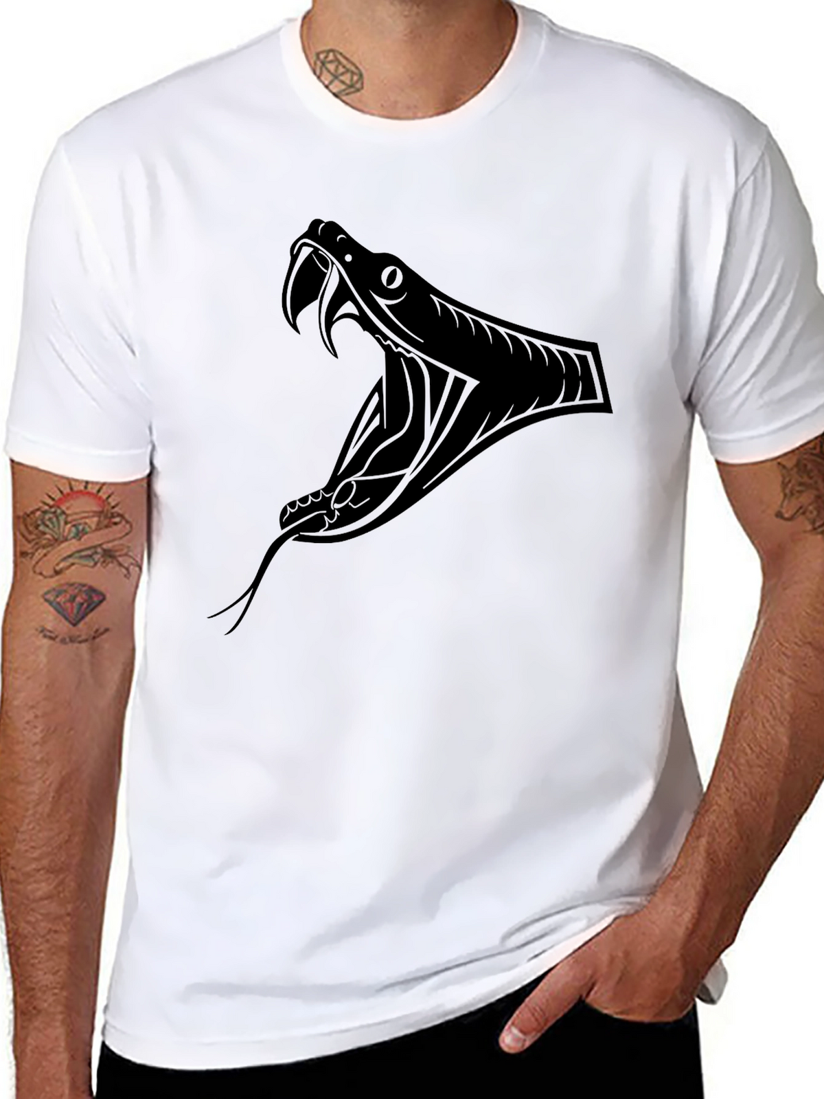 Mens Black T-Shirt - Snake Graphic Tee