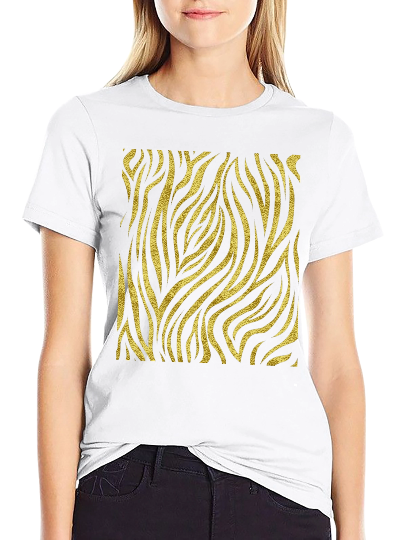 Mens Black T-Shirt with Gold Zebra Print