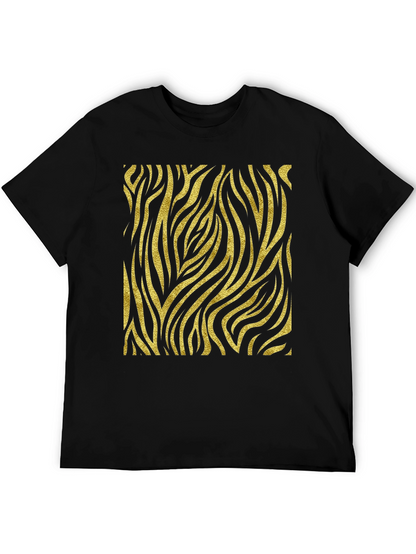 Mens Black T-Shirt with Gold Zebra Print