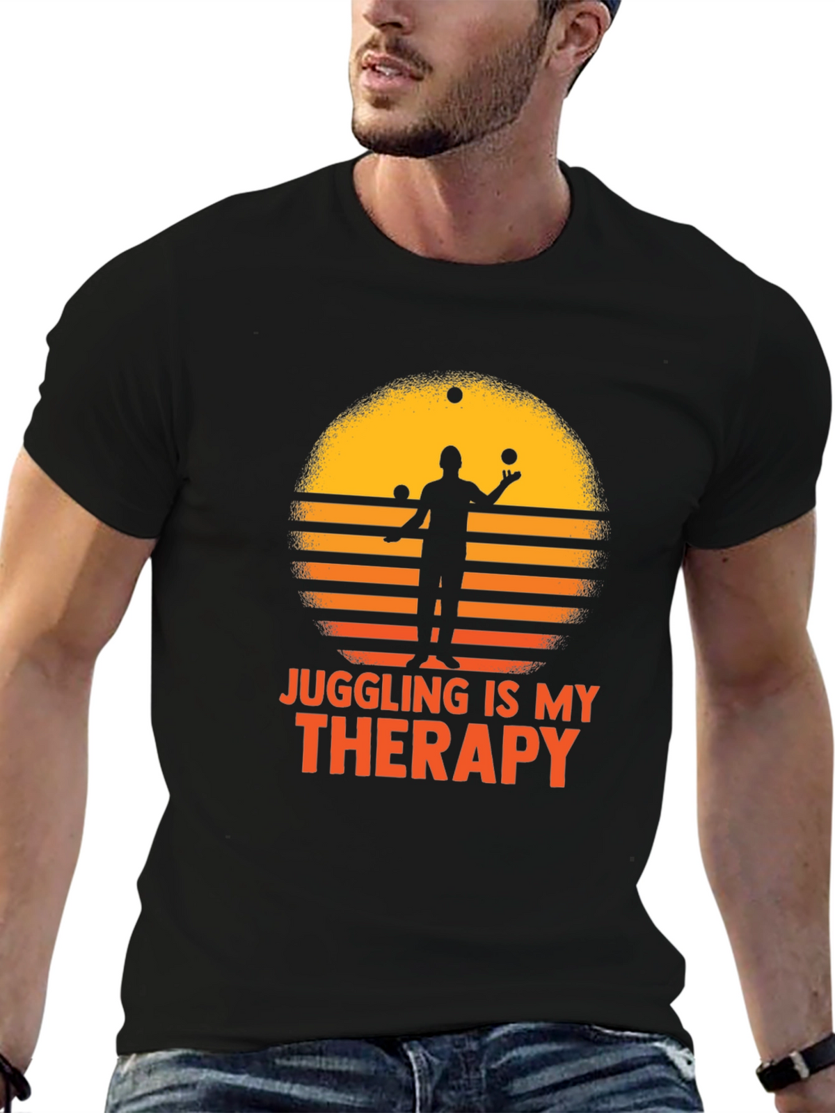 Juggling Therapy T-Shirt - Retro Sunset Design