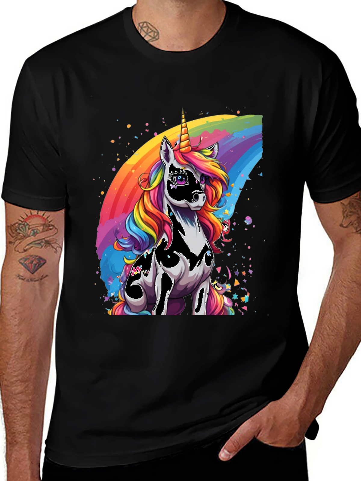 Rainbow Unicorn Graphic Tee - Black