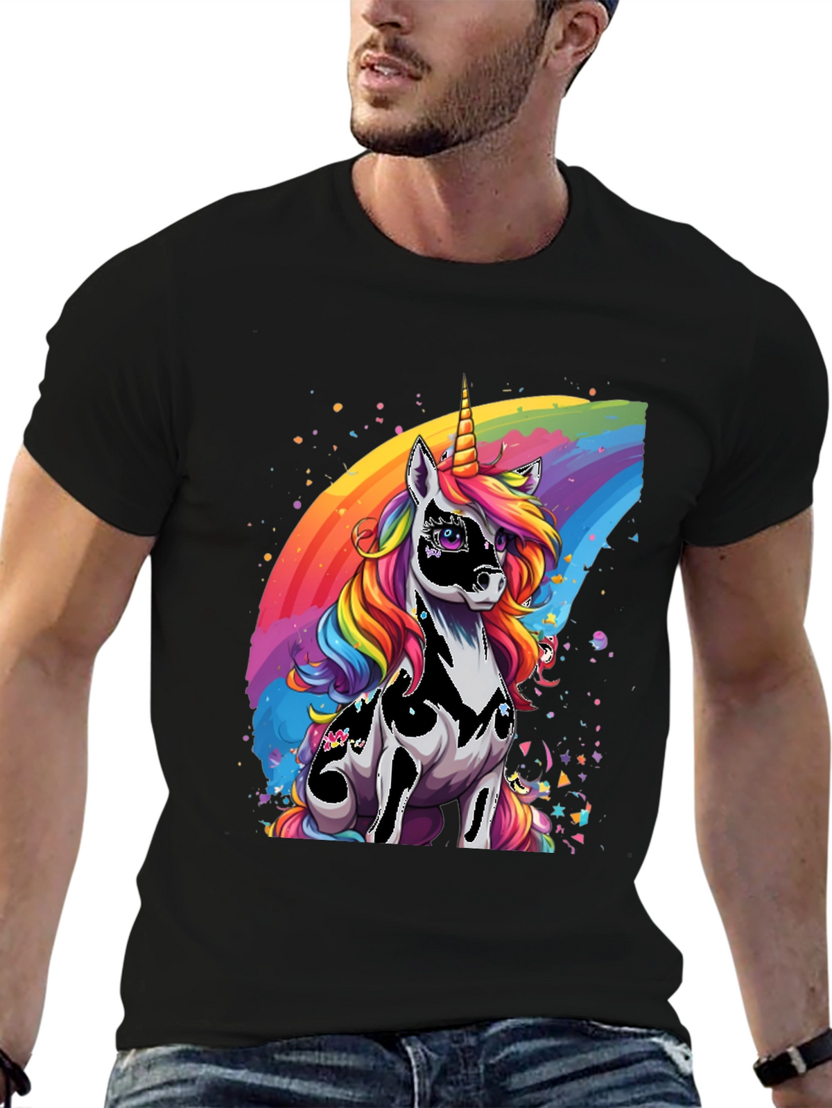 Rainbow Unicorn Graphic Tee - Black