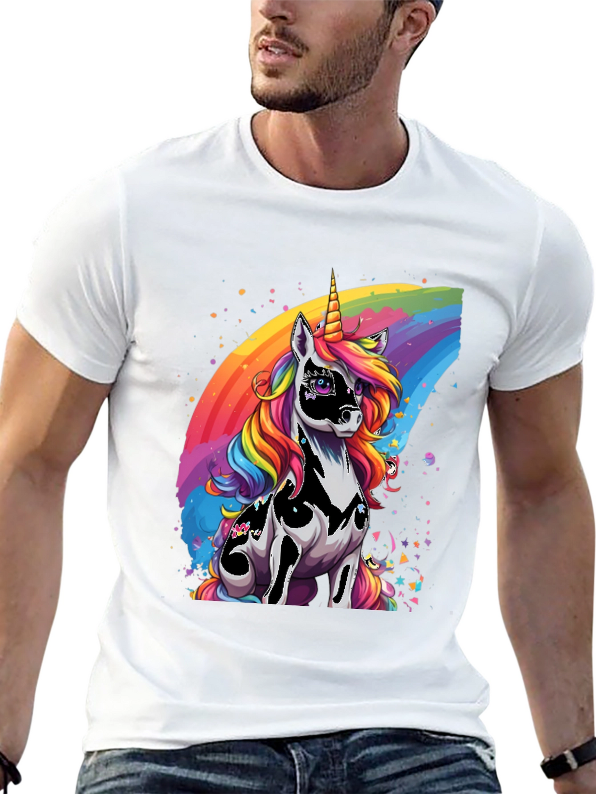 Rainbow Unicorn Graphic Tee - Black