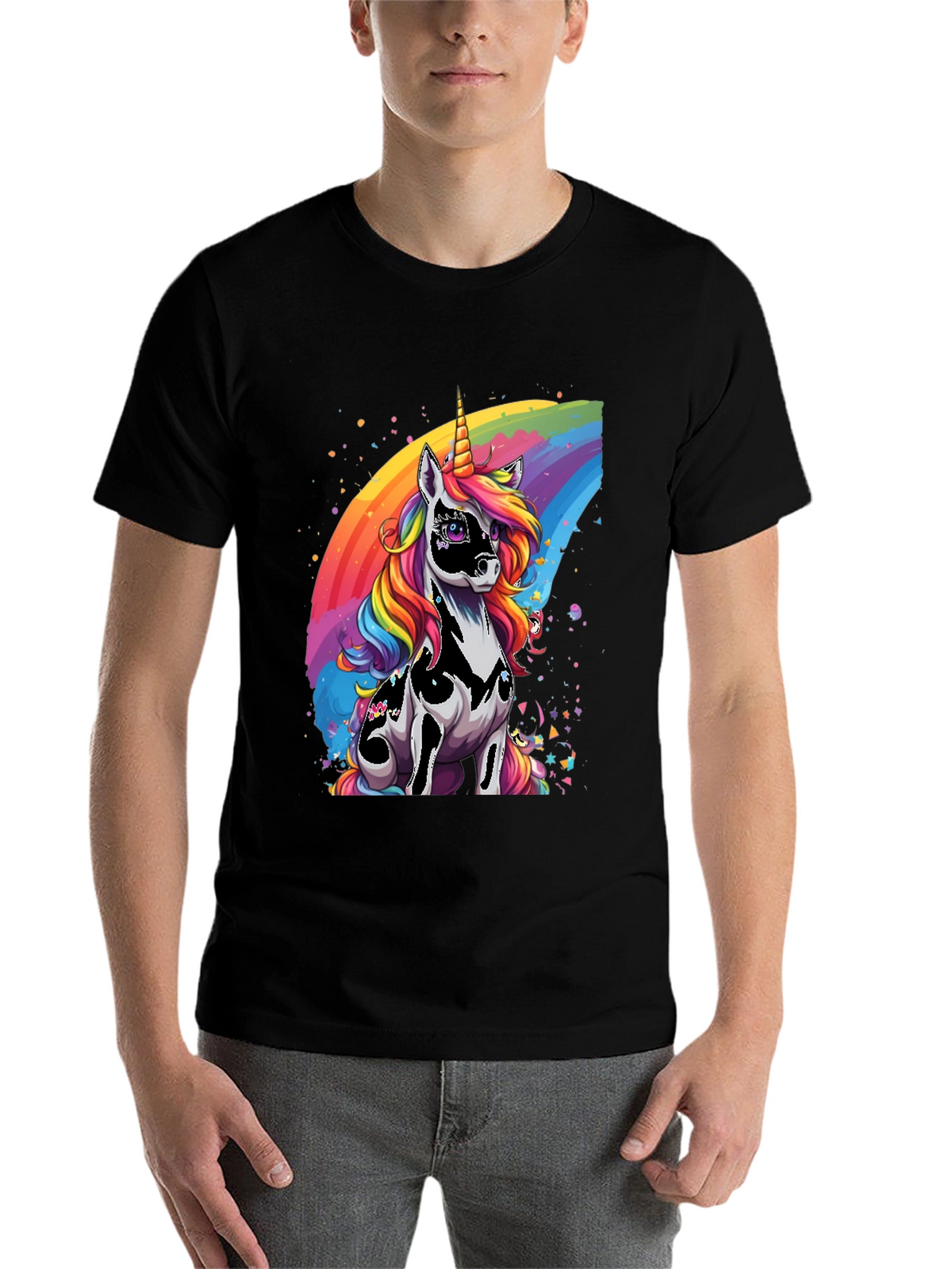 Rainbow Unicorn Graphic Tee - Black